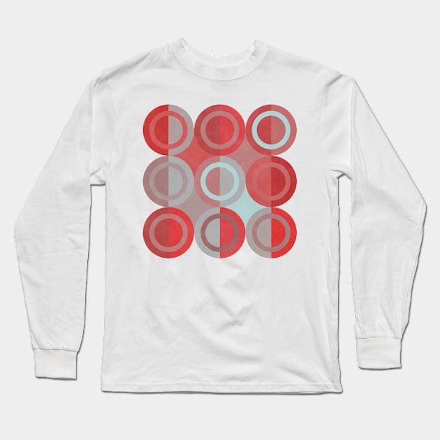 Geometric Shapes Grey Red Circles Long Sleeve T-Shirt by FAROSSTUDIO